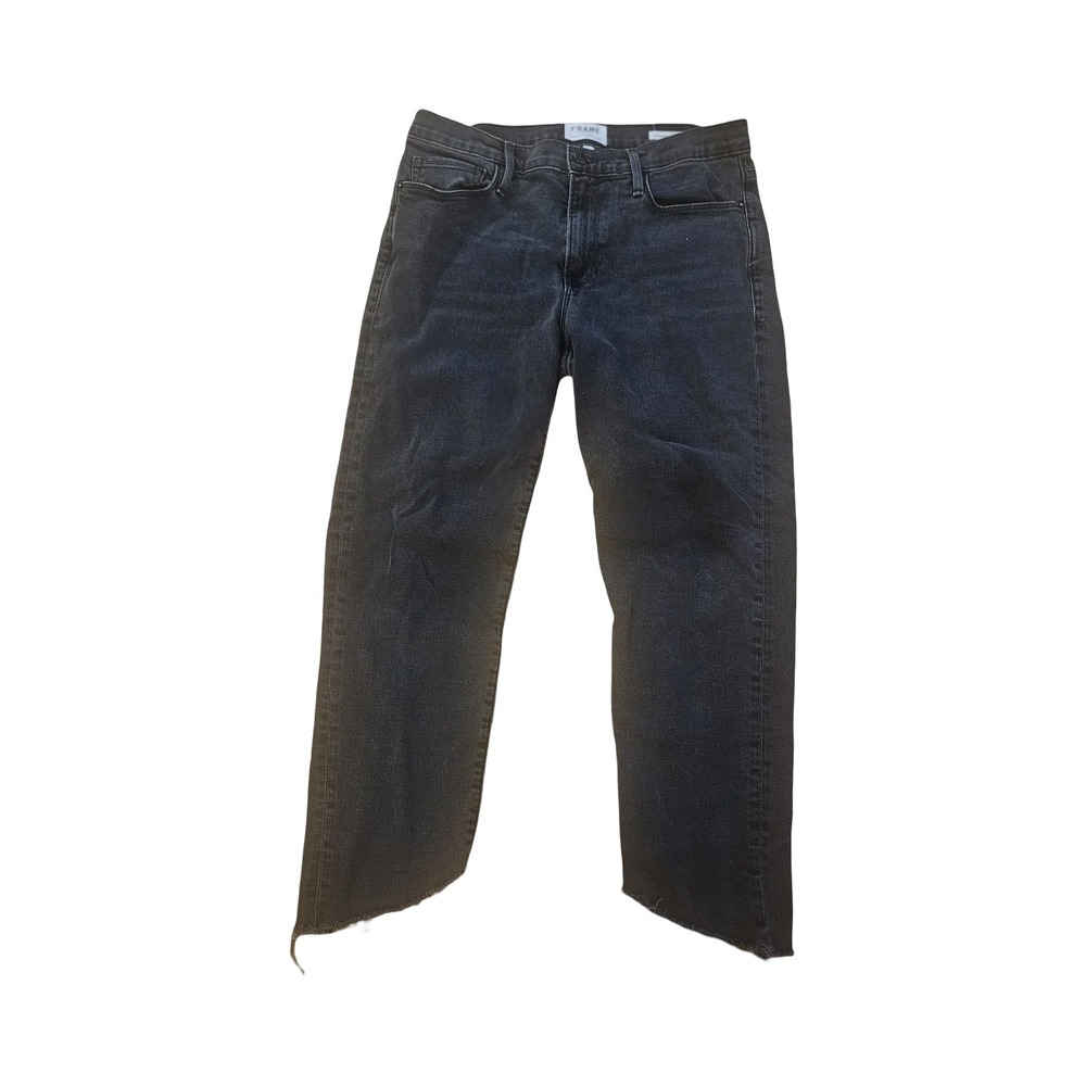 Frame Denim Le Nouveau Straight Jeans Jaguar Black Raw Hem LNSBTG795 Womens 30